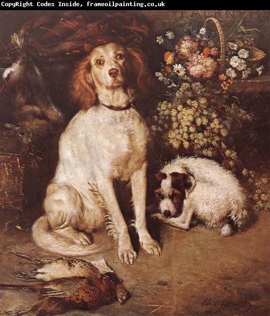 William Strutt Dogs with Flowers and game